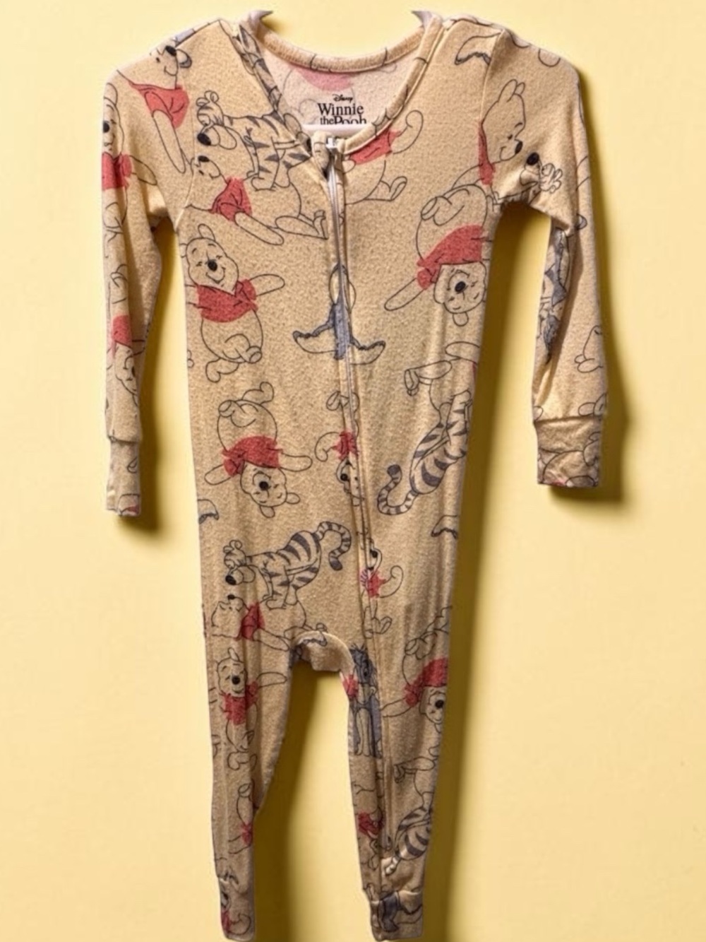 🎉 (18m) Disney Winnie the Pooh & Friends Yellow Zip-Up Convertible Footie